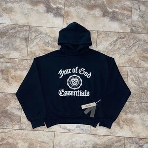 Fear of God Essentials Heavy Fleece Vintage Shrunken Hoodie Black FW24 Large